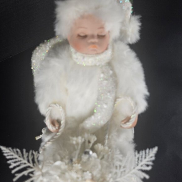 All White Heritage Signature Collection Porcelain Baby Doll in Winter Sleigh - Picture 3 of 11